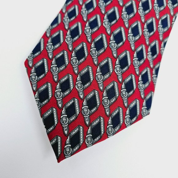 Masetti Silk Tie Belt Print Red Blue Geometric USA Made Gift Classic Office Work - Picture 5 of 11